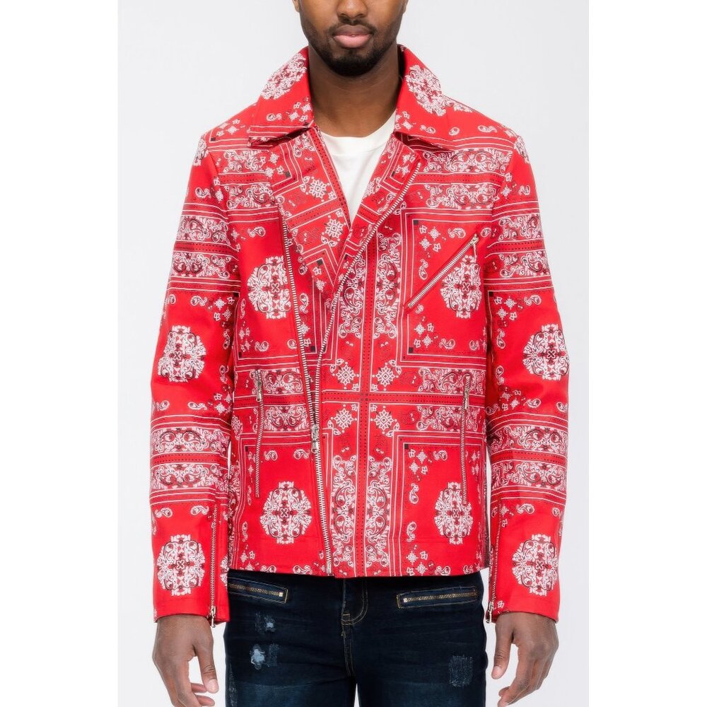 Bandana Print Vegan Leather Jacket